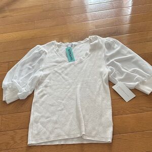 White Blouse with Sheer Sleeves